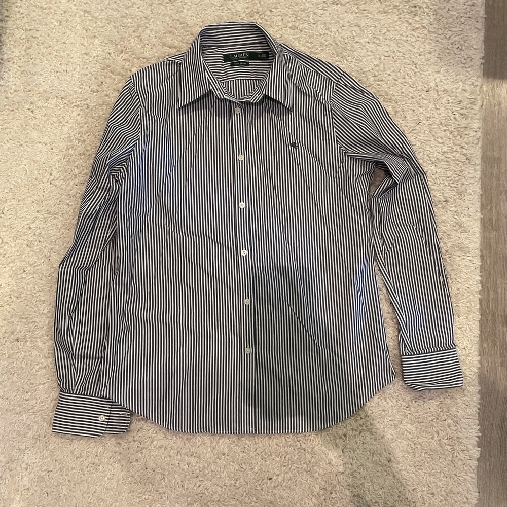 Lauren Ralph Lauren Black White Women Button Down Business Casual shirt Non Iron